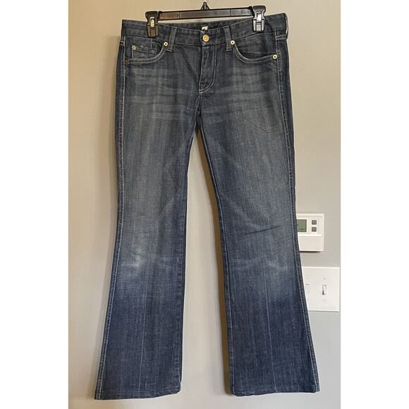 7 for All Mankind Jeans A Pocket Pkt Flip Flop Low Rise Flare‎ Denim Size 28 EUC - Picture 1 of 15